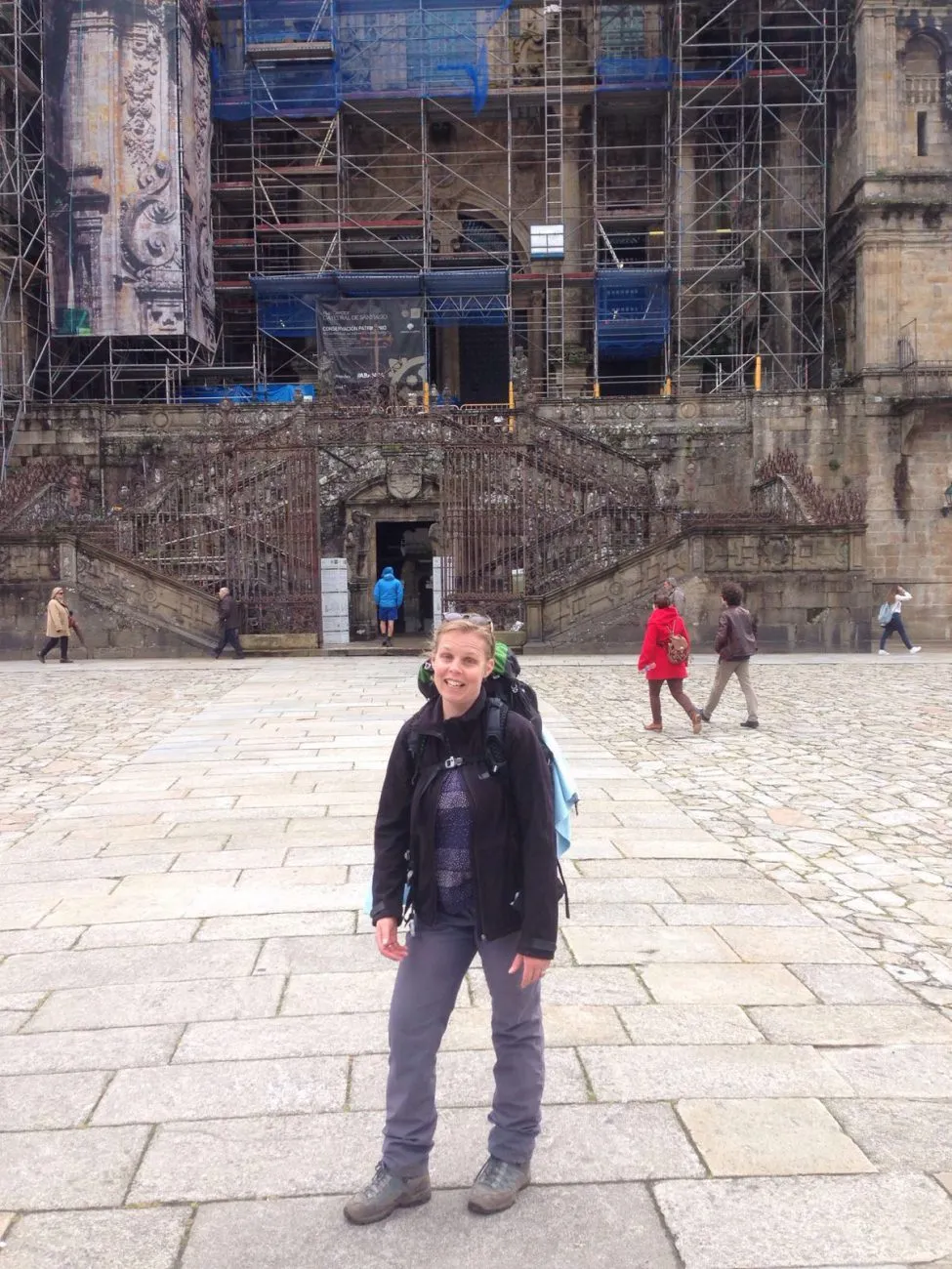 De finish op het plein in Santiago de Compostella
